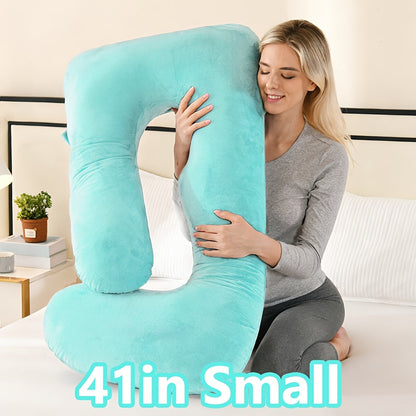 J-Shaped Maternity Pillow Full Body Pregnancy Pillow with Pillowcase – Back, Leg & Tummy Support for Comfortable Sleep, 41" & 60" Sizes, Multiple Colors & Fabrics, Great Baby Shower Gift