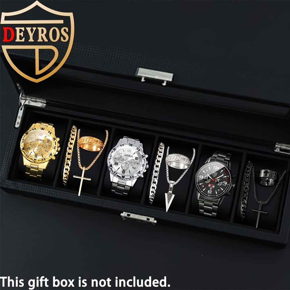 12-Piece Men's Watch & Hip-Hop Jewelry Gift Set – 3 Quartz Analog Watches + 9pc Bracelet, Necklace & Ring Set, Perfect Christmas & Birthday Gift for Men
