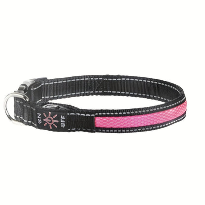 LED Dog Collar USB Rechargeable Soft Mesh – Adjustable Light Up Safety Collar for Small Medium Large Dogs, 5 Colors Blue Green Pink Red Yellow, Sizes XS to XL for Night Walking