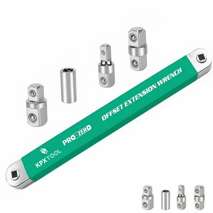2-in-1 Ratchet Offset Extension Wrench 180° Swivel – 1/2", 1/4" & 3/8" Square Drive Adapters, High Torque Non-Slip Handle, Durable Metal for Automotive Repair, Tight Spaces & DIY Hand Tool Work