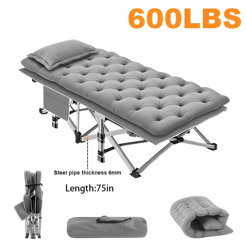 Portable Folding Camping Cot for Adults - Double Layer Oxford Fabric, Heavy Duty 500/600/700 LBS, Foldable Outdoor Camping Bed with Carrying Case for Beach, Nap, Travel, Black & Gray