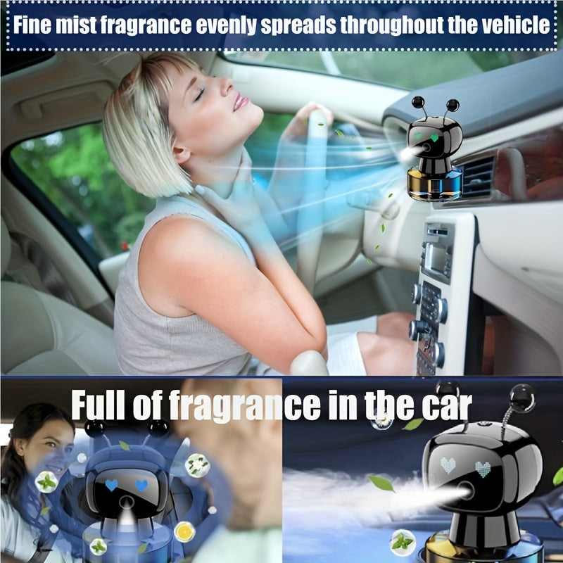 Robot Smart Car Air Freshener USB Rechargeable Auto Spray AI Expression Display 4 Scent Levels – Automatic Fragrance Diffuser Car Decoration Gift Black Blue Red Green