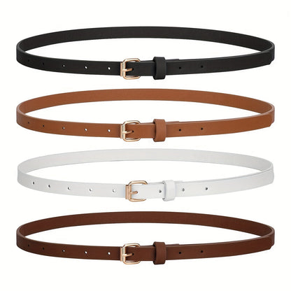 Women's PU Leather Slim Waist Belt 4 Styles Sizes S to 1XL Skinny Fashion Belt for Dresses Jeans Skirts Sweet Casual Outfits – Style A B C D