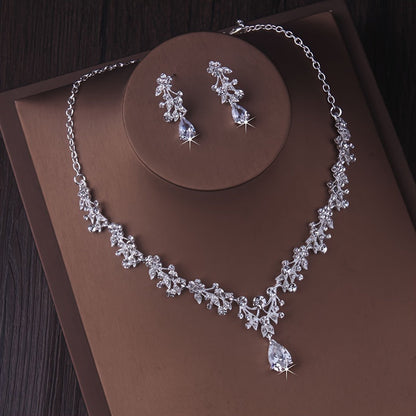 Bridal Rhinestone Necklace & Earring Set for Bride – Silver & Gold Plated Zinc Alloy with Glass Inlay, Elegant Wedding Jewelry for Brides, Bridesmaids, Banquets & Formal Parties