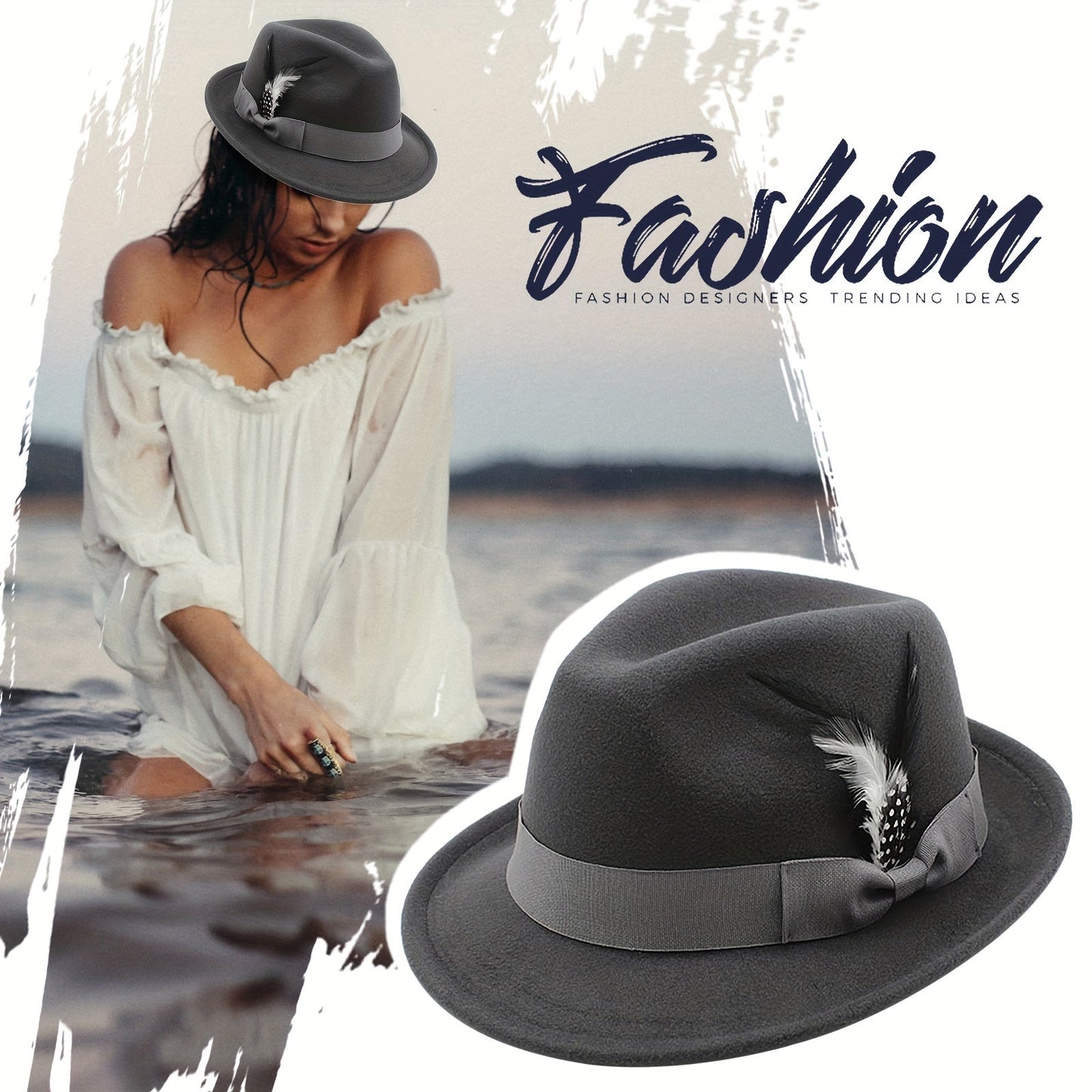 Short Brim Felt Fedora Hat for Men & Women – Classic Feather Panama Dress Hat in 7 Colors, Black Brown Navy Red Gray Coffee, Unisex Jazz Cap for Formal Casual Daily Wear