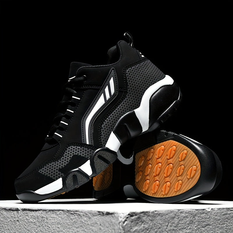 Men's Lace-Up Sneakers – Thick Cushioned Platform Walking Shoes, Non-Slip Rubber Sole, Low-Top Design, Black White Orange, All-Season Casual & Dress Footwear for Everyday, Office, Formal Events | Velora