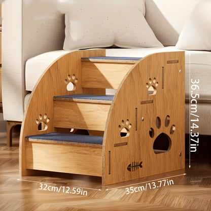 Pet Stairs for Dogs & Cats – Non-Slip 3 or 4 Step Staircase with Safety Railings for Bed & Sofa, Compact Ramp Design, 15 Inches High, for Small & Medium Dogs and Cats