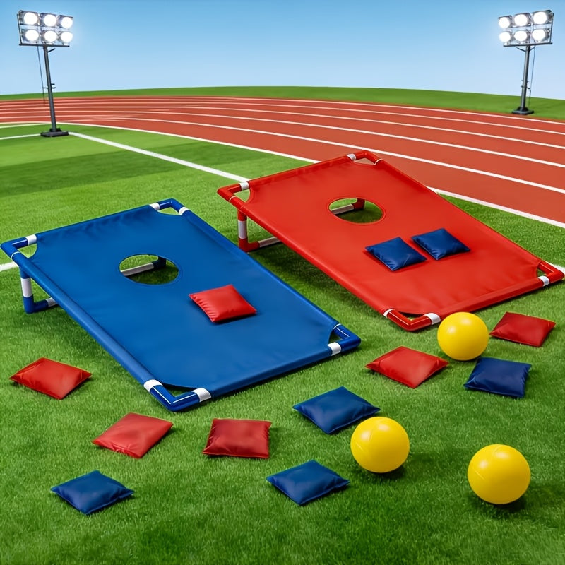 Portable Cornhole Game Set with 6 Bean Bags Red & Blue Gift Box, Backyard Toss Game for Family Outdoor Activities Travel Parties Gatherings, Easy Setup Throwing Game for Ages 5 and Up