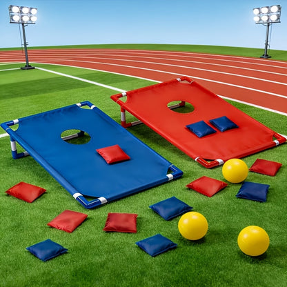 Portable Cornhole Game Set with 6 Bean Bags Red & Blue Gift Box, Backyard Toss Game for Family Outdoor Activities Travel Parties Gatherings, Easy Setup Throwing Game for Ages 5 and Up