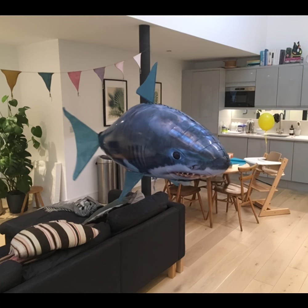 RC Flying Shark Inflatable Balloon Toy Remote Control Gliding Fish Hovers Mid-Air 57 Inch Indoor Outdoor Kids Teens Birthday Christmas Halloween Gift Blue Shark Orange Clownfish