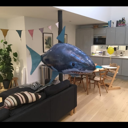 RC Flying Shark Inflatable Balloon Toy Remote Control Gliding Fish Hovers Mid-Air 57 Inch Indoor Outdoor Kids Teens Birthday Christmas Halloween Gift Blue Shark Orange Clownfish