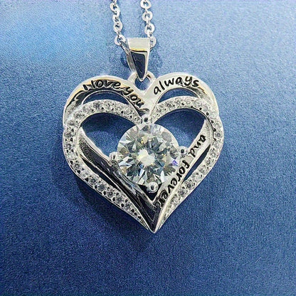 925 Silver 1-Carat Moissanite Heart Necklace for Women – Brilliant Sparkle Heart-Shaped Pendant, Classic Elegant Style for Parties, Vacation & Festive Occasions, Exquisite Birthday & Christmas Gift