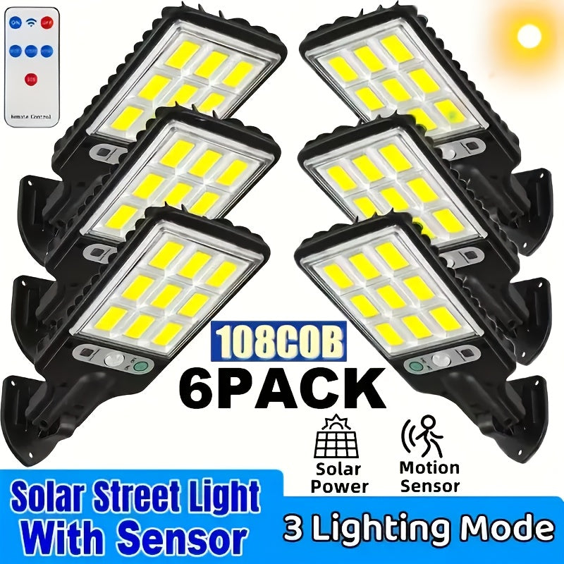 Solar Security Wall Light 108COB LED Motion Sensor with Remote Control – 3 Working Modes, Outdoor Waterproof Spotlight for Garden Patio Porch Garage Door – 2/4/6/8 Pack, Holiday Gift