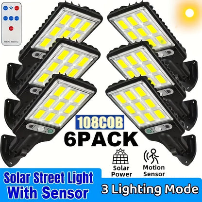 Solar Security Wall Light 108COB LED Motion Sensor with Remote Control – 3 Working Modes, Outdoor Waterproof Spotlight for Garden Patio Porch Garage Door – 2/4/6/8 Pack, Holiday Gift