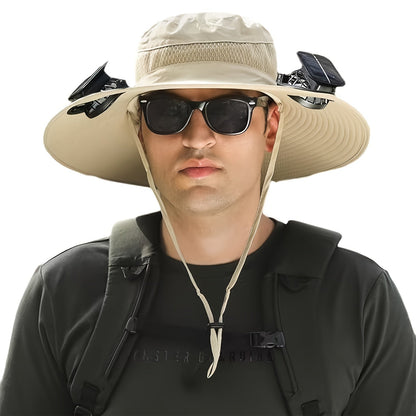 Solar Powered Fan Sun Hat for Men – Wide Brim UV Protection, Built-In Solar Fan, One Size Fits Most – Ideal for Fishing, Hiking, Beach & Outdoor Activities