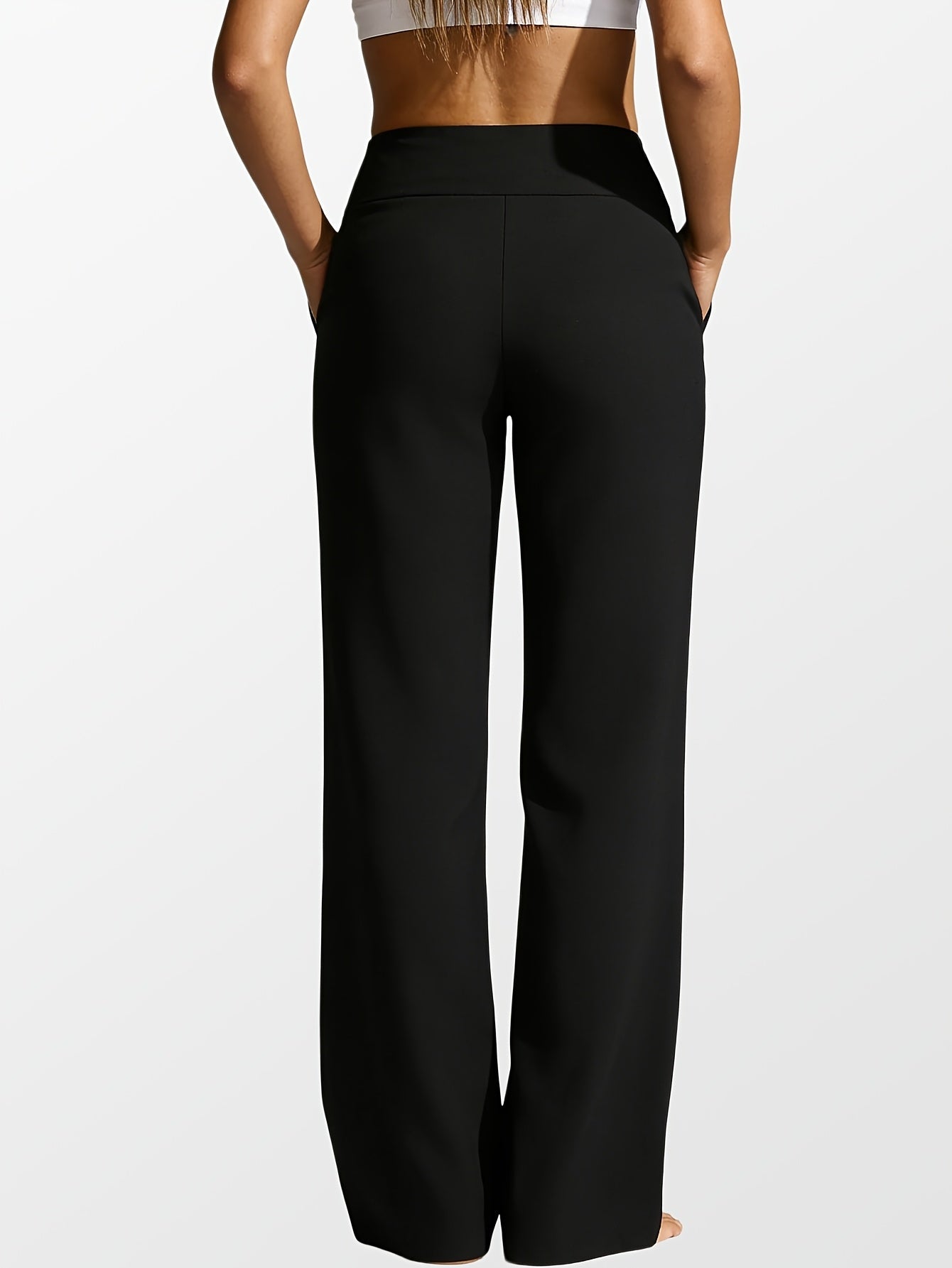 Women's High-Waisted Straight-Leg Yoga Pants with Pockets – Stretchy Casual Loose Fit Sportswear for Ladies, Summer Solid Color Workout Pants for Yoga Gym Pilates & Everyday Wear, S-XXL