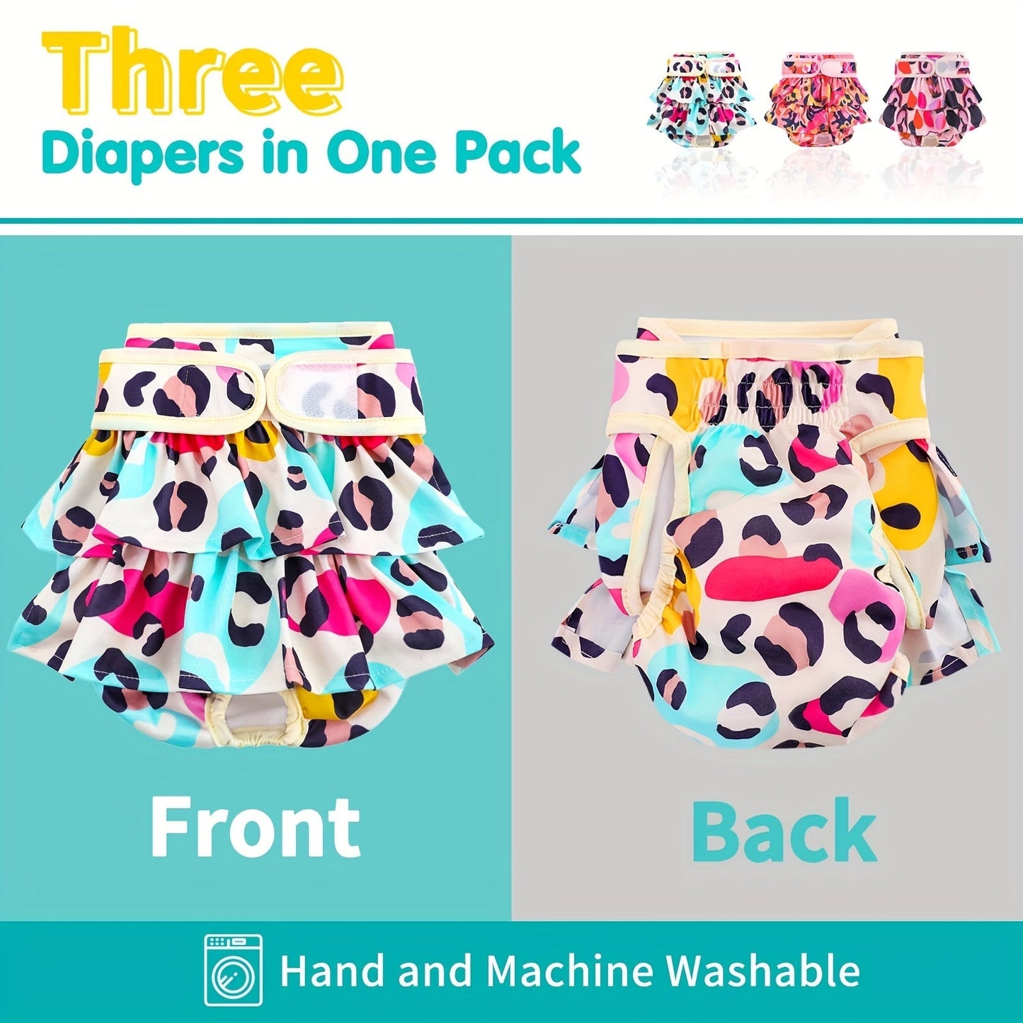 Washable Female Dog Diapers 3 Pack Reusable Highly Absorbent – Dog Period Panties for Female Dogs in Heat Incontinence & Puppy Training XS to L