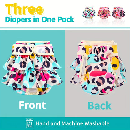 Washable Female Dog Diapers 3 Pack Reusable Highly Absorbent – Dog Period Panties for Female Dogs in Heat Incontinence & Puppy Training XS to L