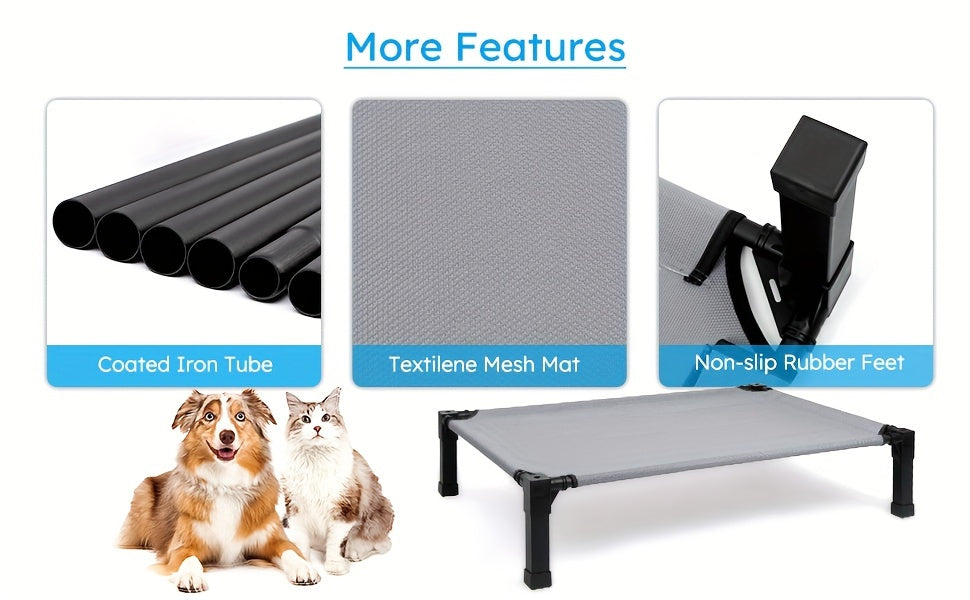 Cooling Elevated Dog Bed Raised Cot with Breathable Mesh & Metal Frame – Washable Portable No-Slip Dog Cot for Indoor & Outdoor Use, Available in 4 Sizes & 7 Colors for All Breeds