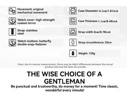 Men's Automatic Self-Winding Mechanical Watch – Slim Stainless Steel Band, Luminous Hands, Calendar Display, No Battery Needed – Luxury Business Dress Watch Gift