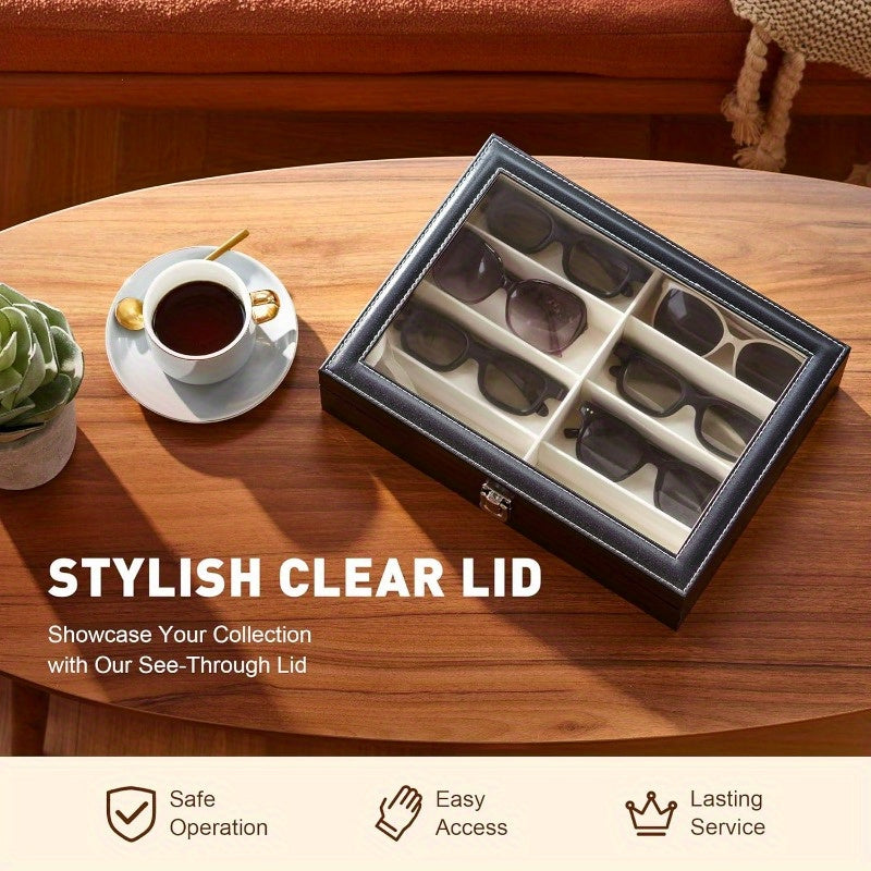 8-Slot PU Leather Eyeglasses Storage Case – Large Capacity Glasses Organizer Box for Sunglasses Reading Glasses, Luxury Household Collection Display Case in Black White Green