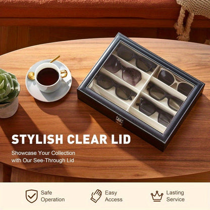 8-Slot PU Leather Eyeglasses Storage Case – Large Capacity Glasses Organizer Box for Sunglasses Reading Glasses, Luxury Household Collection Display Case in Black White Green