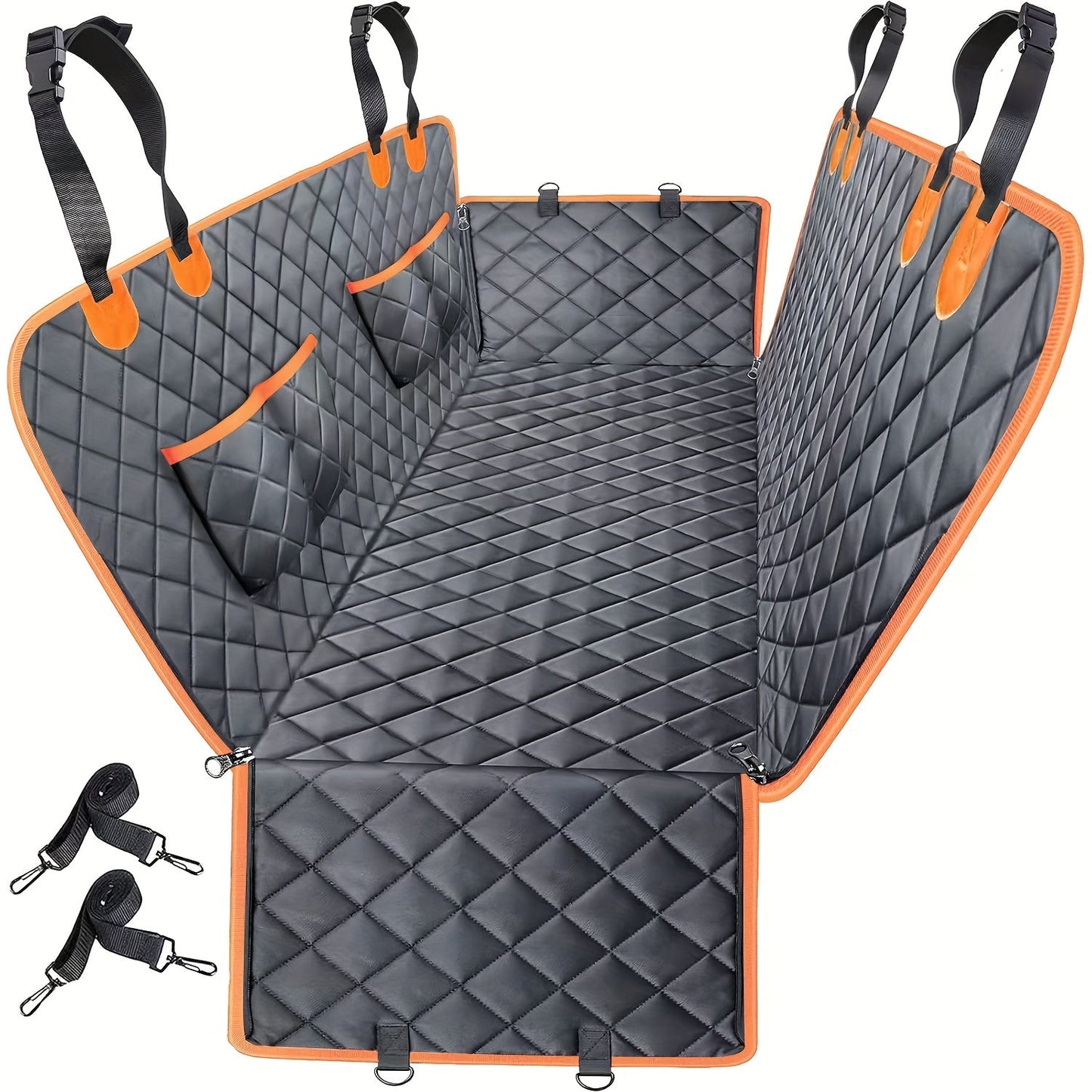 Dog Car Seat Cover Pet Hammock 600D – Waterproof Scratch-Proof Rear Seat Protector with 4 Side Pockets & Non-Slip Backing, Fits Cars, Trucks & SUVs, Universal Fit for All Dog Breeds