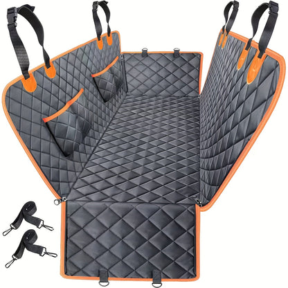 Dog Car Seat Cover Pet Hammock 600D – Waterproof Scratch-Proof Rear Seat Protector with 4 Side Pockets & Non-Slip Backing, Fits Cars, Trucks & SUVs, Universal Fit for All Dog Breeds