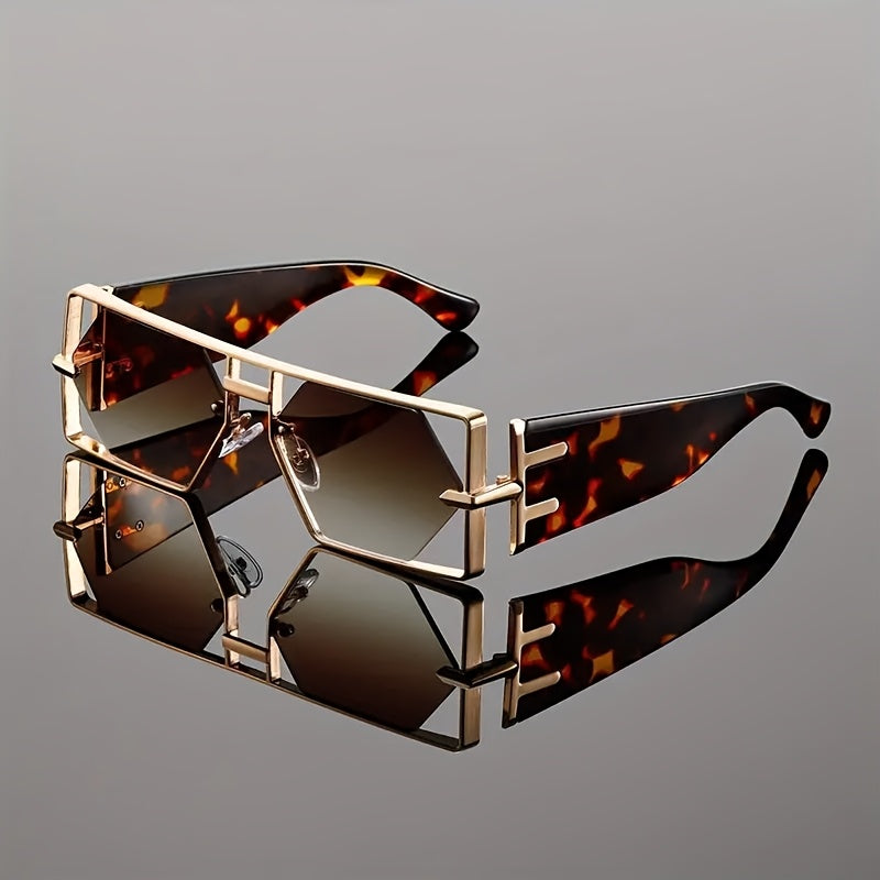 Oversized Hollow Square Sunglasses for Women & Men – UV Protection Metal Frame, PC Lens, Trendy Exaggerated Style, Beach Vacation & Summer Fashion Eyewear with Protective Case