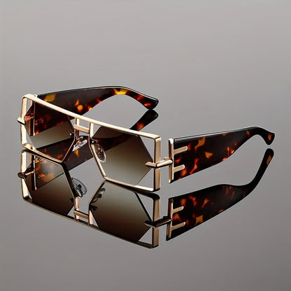 Oversized Hollow Square Sunglasses for Women & Men – UV Protection Metal Frame, PC Lens, Trendy Exaggerated Style, Beach Vacation & Summer Fashion Eyewear with Protective Case