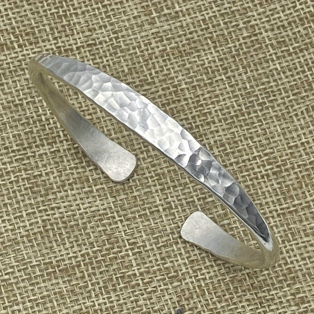 925 Sterling Silver Hammered Cuff Bracelet – Handmade Open Bangle with Corrugated Texture, Adjustable Fit, Boho Vintage Jewelry Gift for Women, Mom, Girlfriend – Birthday, Anniversary, Valentine's Day