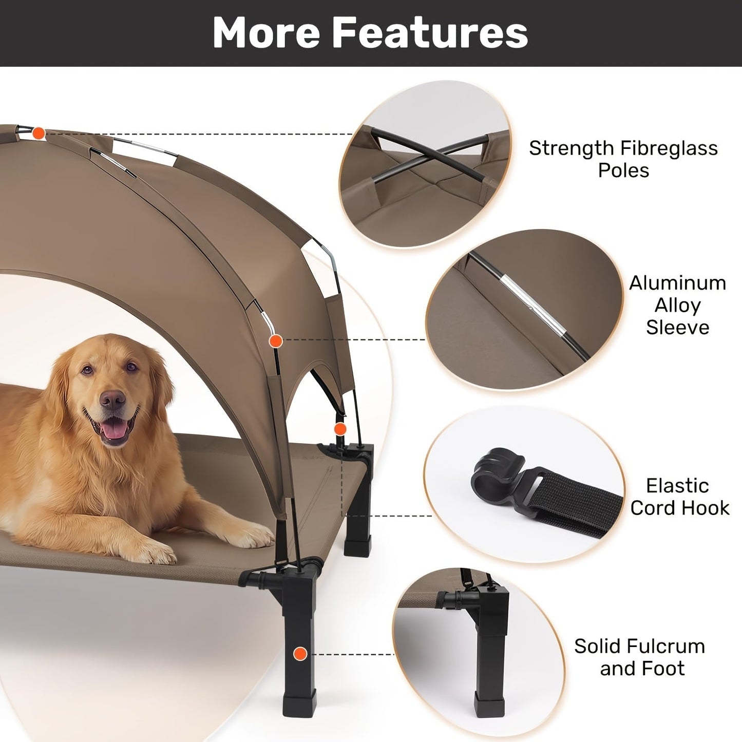 Elevated Dog Bed with Removable Canopy Shade Tent – Portable Raised Outdoor Cooling Pet Cot for Dogs & Cats, Breathable Mesh, Lightweight Foldable Design for Camping, Yard & Patio