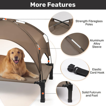 Elevated Dog Bed with Removable Canopy Shade Tent – Portable Raised Outdoor Cooling Pet Cot for Dogs & Cats, Breathable Mesh, Lightweight Foldable Design for Camping, Yard & Patio