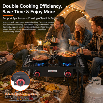 DR.CAMP Portable Propane Camping Stove – Heavy Duty Cast Iron Burner with Detachable Legs, Single & Double Burner Options, High Pressure Outdoor Gas Cooker for Camping, BBQ, Survival & Patio Cooking