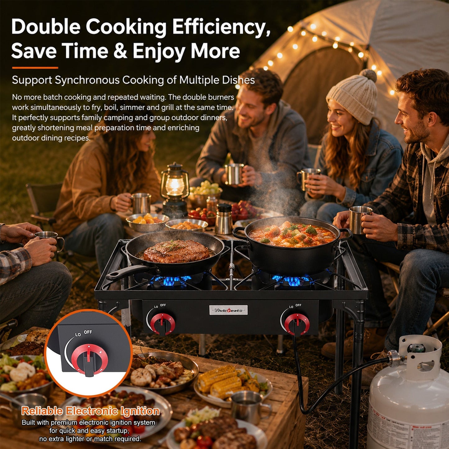 DR.CAMP Portable Propane Camping Stove – Heavy Duty Cast Iron Burner with Detachable Legs, Single & Double Burner Options, High Pressure Outdoor Gas Cooker for Camping, BBQ, Survival & Patio Cooking