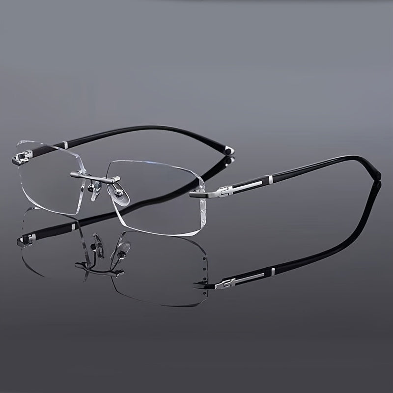 Men's Frameless Anti Blue Light Glasses – Retro TR90 Rimless Design with Rhinestone Decoration, Business & Daily Wear Eyewear for Him, Elegant Gift for Valentine's Day, Graduation & Colleagues