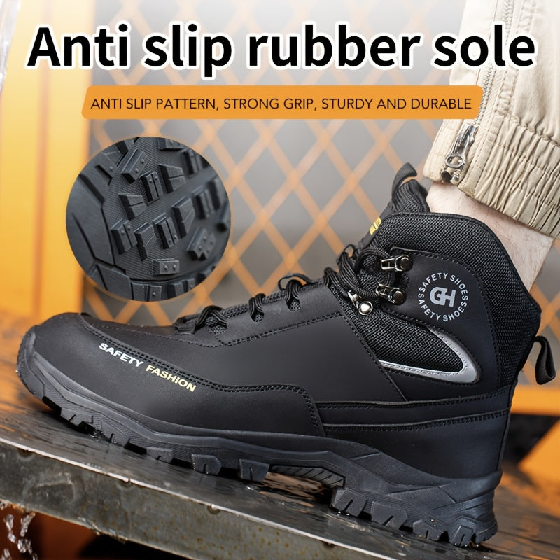 Steel Toe Work Boots for Men Heavy Duty All-Terrain Rubber Sole Cushioned Insole Arch Support Four-Season Construction Industrial Farm Outdoor Boots Black Army Green Sizes US 6-11