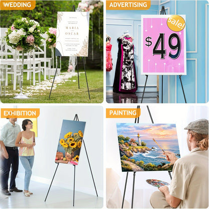 63 Inch Portable Tripod Easel Stand Foldable with Carrying Bag – Adjustable Metal Floor Easel for Wedding Signs Posters Art Painting Trade Shows and Events – Holds Up to 10 lbs