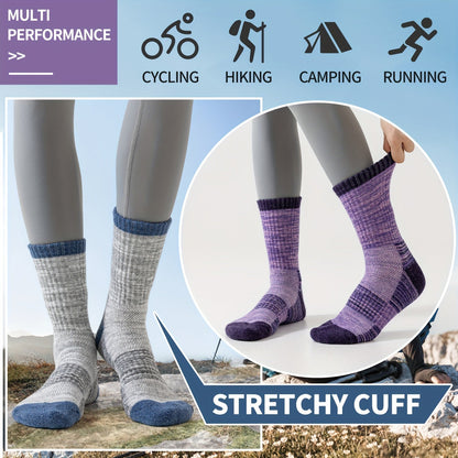 Merino Wool Hiking Socks 5 Pairs – Cushioned Compression Support, Sweat-Absorbing Breathable Thick Socks for Women & Men, Outdoor Hiking Trail Running Camping – Multicolor, Dark & Earth Tones, M & L