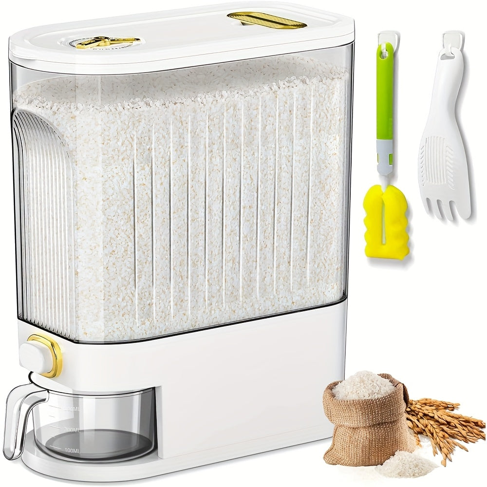 Large Rice Storage Container 11LB & 22LB with Measuring Cup and Time Markings, Airtight Grain Dispenser for Kitchen Pantry Organization, BPA-Free Food Storage Container for Rice Flour Dry Goods