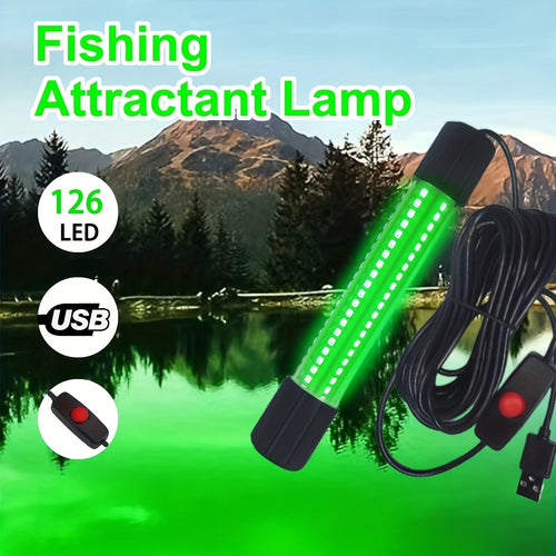 USB 126 LED Underwater Fishing Light with 5M Cord – Night Fish Attractor for Boat, Dock & Ice Fishing, Green & White Light Options, USB Powered Fish Finder Lamp