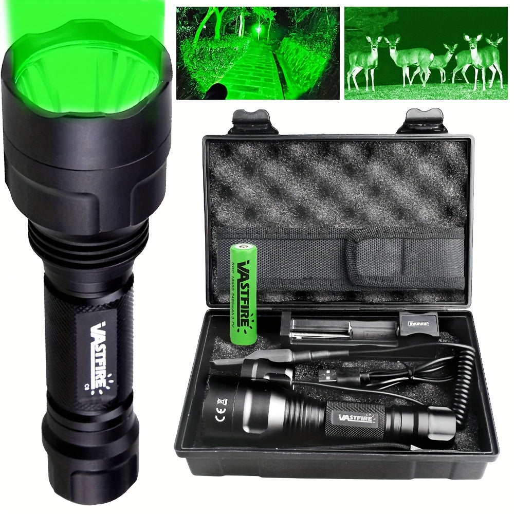 High Power Green Flashlight 350 Yards Long Range Night Vision with Remote Control & Rechargeable 18650 Battery – Spotlight Beam for Hunting, Fishing, Camping, Beekeeping & Outdoor Night Activities