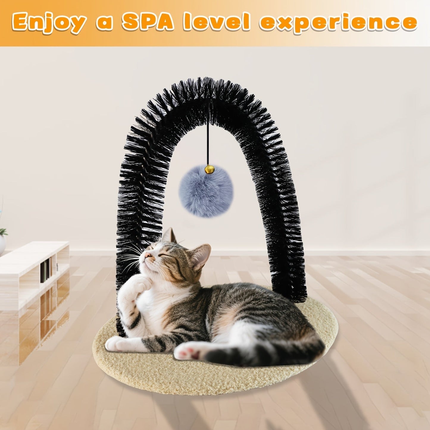 Cat Arch Self-Groomer Toy with Scratching Pad – Interactive Massage Brush for Indoor Cats, Shedding Relief & Stress Relief Grooming Arch