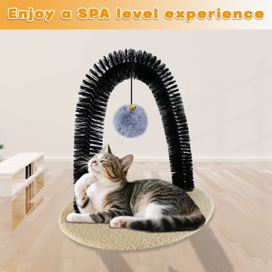 Cat Arch Self-Groomer Toy with Scratching Pad – Interactive Massage Brush for Indoor Cats, Shedding Relief & Stress Relief Grooming Arch