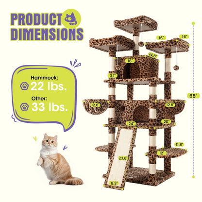 WEEWAY Corner Cat Tree Tower for Indoor Cats 36–81 Inch – Multi-Level Cat Furniture with Sisal Scratching Posts, Condo Cave, Hammock, Ramps, Plush Perches, Basket & Pompom Toys, Perfect Cat Gift