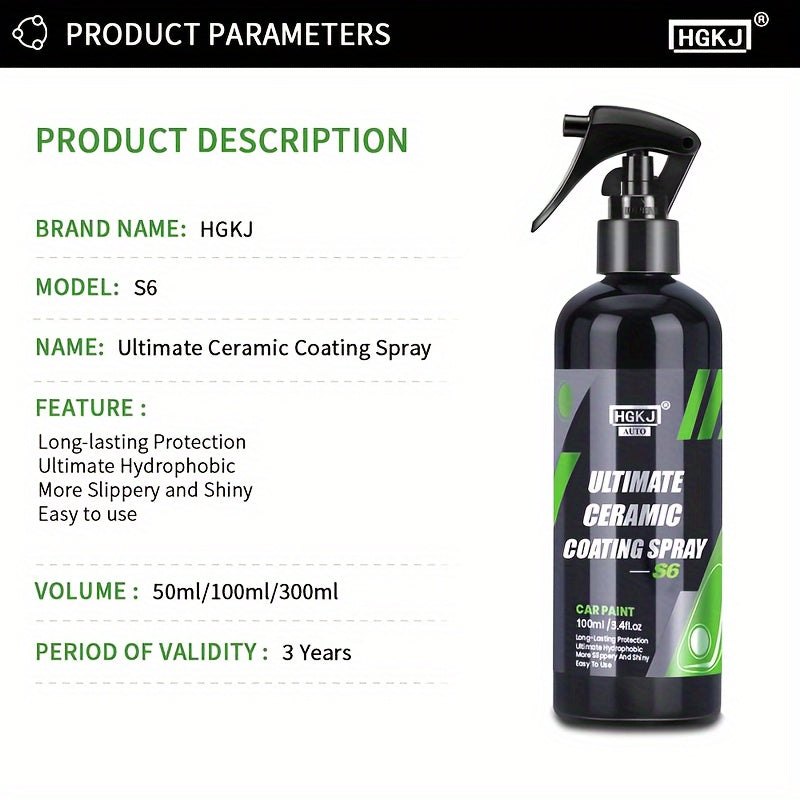 Ceramic Car Coating Spray – High-Gloss Paint Protection & Coating Renewal Agent, Fast-Acting Multi-Functional Ceramic Shield Spray for Car, Truck & SUV Paint, Glass & Trim