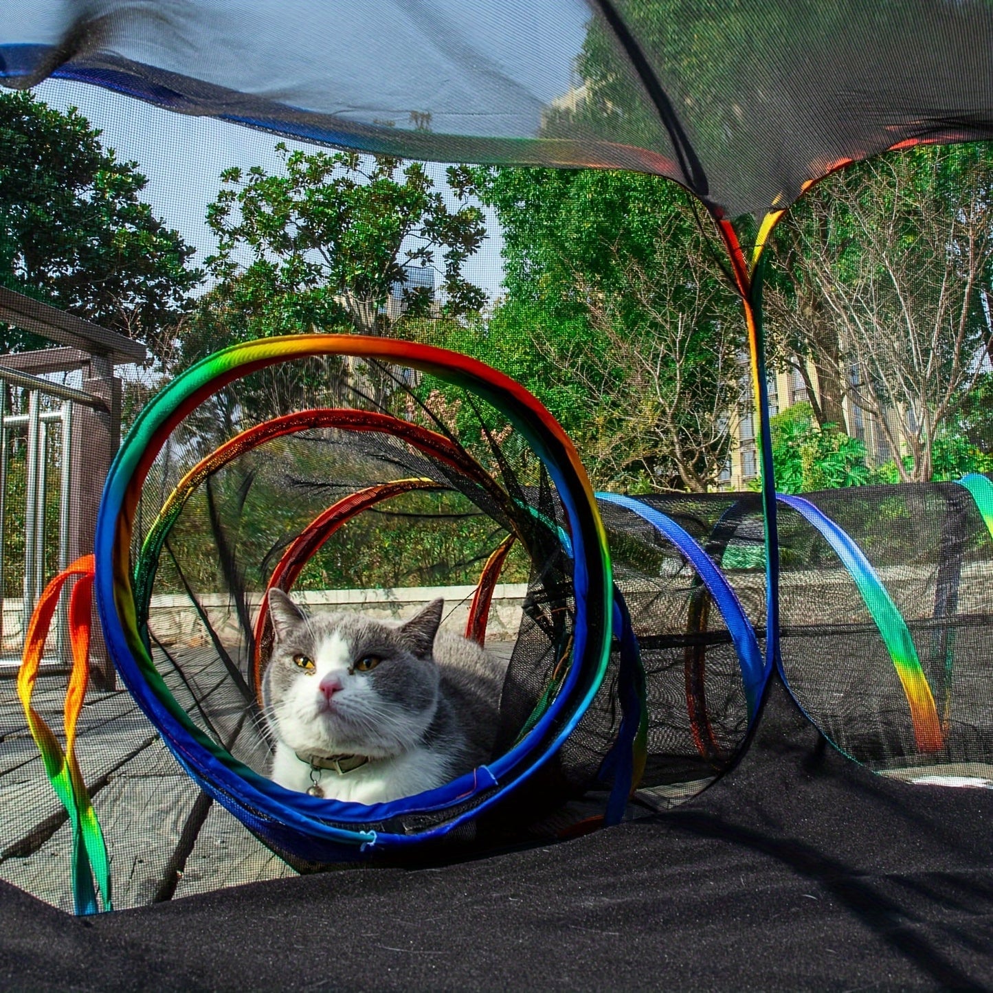 Portable Outdoor Cat Enclosure Catio with Play Tunnel – Cage-Free Mesh Pet Playpen & Enclosed Cat Run for Indoor Cats & Small Animals, Safe Outdoor Access Tent for Backyard, Patio & Camping