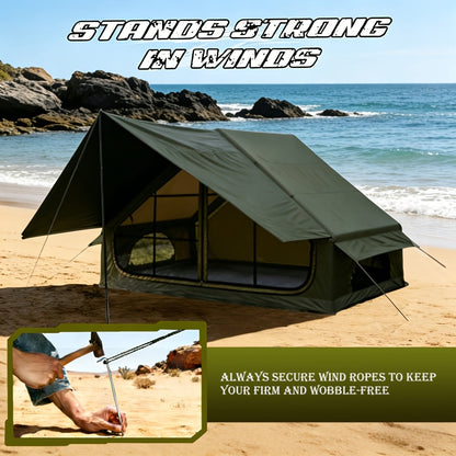 Inflatable Camping Tent 4-6 Person – 4-Season Luxury Air Tent with Manual Pump Easy Setup Windproof Glamping House for Family Outdoor Camping