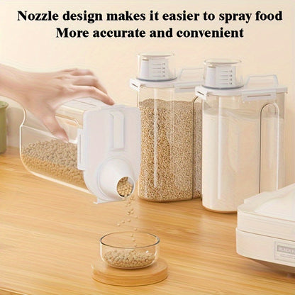 Rice Storage Container 4 Pack 5 Pound Airtight Dry Grain Dispenser with Flip-Top Seal & Pouring Port - Thickened Transparent Plastic Kitchen Food Storage Box for Flour, Cereal, Snacks, Beans