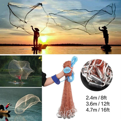 Cast Net for Fishing with Zinc Sinkers & Strong Nylon Mesh – Large Diameter Throw Net for Saltwater & Freshwater, 2.4M 3.6M 4.8M Options for Bass, Bait & Trap Fishing